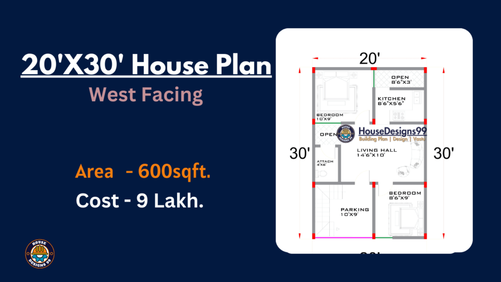 west facing 20' x 30' house plan