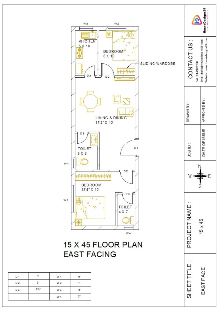 15X45 EAST FACING FLOOR PLAN