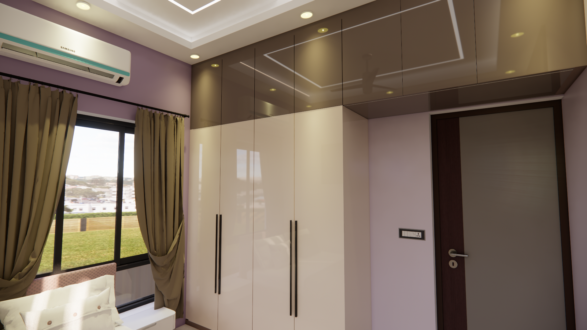 Bedroom interior with hydraulic storage bed wardrobe and dressing unit in Newtown Kolkata